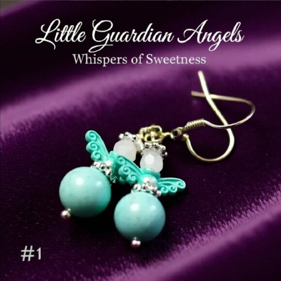 Handmade! Aqua Painted Patina Angel Earrings! Love & Blessings 4 Adults or Girls - Picture 6 of 9